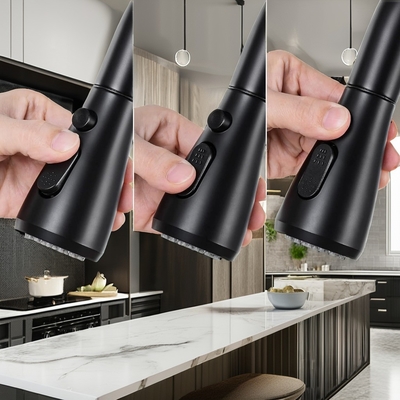 Rubinetto da cucina nero opaco con spruzzatore pull-down e design in ottone in stile contemporaneo