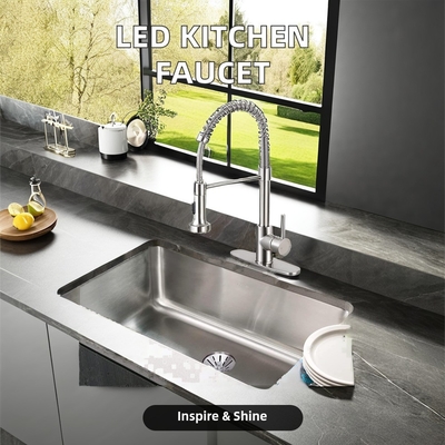 Faucet da cucina in acciaio inossidabile classico a manico singolo con nucleo di valvola in ceramica e luce a LED