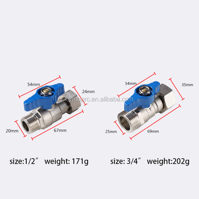 Valvola a sfera minore in acciaio inossidabile ASTM/DIN Standard PEX placcata in nichel per tubi di gas di rame